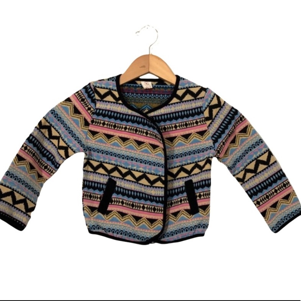 Geo Print Blue Striped Girls Blazer Jacket 3/4T